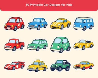 Autocollants de voiture à imprimer | Pack d'autocollants pour enfants | Téléchargement numérique PNG PDF | Voiture de course, camionnette, pick-up | Tableau de récompenses et Cricut