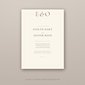 Wedding Invitation Suite Template, Minimalist Monogram Invite Set with QR Code RSVP, Editable Canva Printable, Instant Digital Download