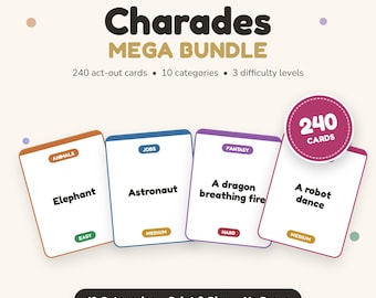 Jeu de charades à imprimer, 240 cartes à mimer, soirée jeux en famille, jeu de société, pause détente en classe, pour enfants et adultes, téléchargement instantané
