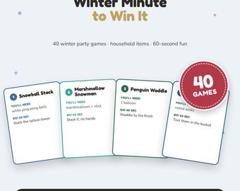 Jeux d'hiver « Minute to Win It » à imprimer, 40 jeux pour une fête d'hiver, soirées jeux en famille, jeux pour les jours de neige, pauses actives en classe, téléchargement instantané