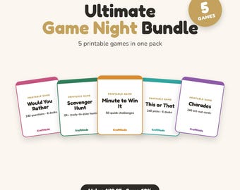 Pack de jeux à imprimer pour vos soirées jeux : 5 jeux en 1 (Préférez-vous ?, Charades, Ceci ou Cela, Chasse au trésor), Jeux pour toute la famille, Téléchargement instantané