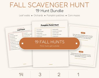 Chasse au trésor d'automne à imprimer, 19 chasses aux trésors automnales, promenade dans la nature et les feuilles, verger de pommiers, champ de citrouilles, activité d'automne pour enfants, téléchargement instantané
