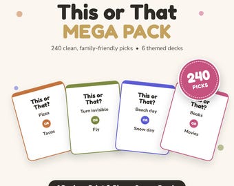 Jeu « Ceci ou cela » à imprimer, 240 questions, soirée jeux en famille, jeux de voyage, jeu « Ceci ou cela » en classe, pour enfants et adultes, téléchargement instantané