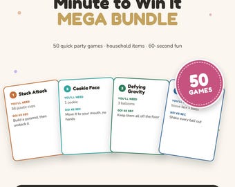 Jeux Minute to Win It à imprimer, lot de 50 jeux de société, soirées jeux en famille, jeux pour enfants, pauses actives en classe, téléchargement instantané
