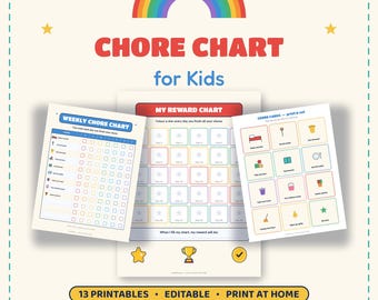 Tableau des tâches ménagères pour enfants (à imprimer) | Tableau de récompenses et d'organisation pour enfants | Cartes de tâches ménagères et bons de récompense modifiables | Suivi de l'argent de poche (PDF)