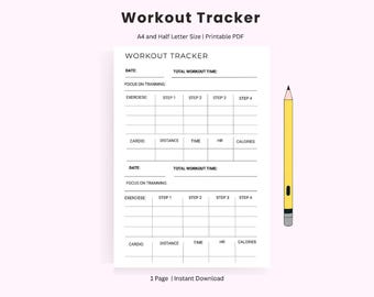 Fitness Workout Tracker, Daily Planner, Goal Journal (A4 PDF Download)