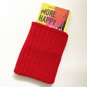 Red Crochet Book Sleeve | Protect Hard Cover and Paperback Books with a Handmade Booksleeve | Great Gift for Readers + Bookworms