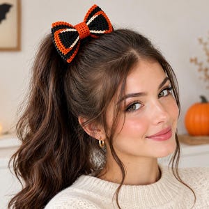 Halloween Crochet Hair Bow Pattern PDF, Crochet Bow Pattern, Halloween Hair Accessory, Instant Digital Download