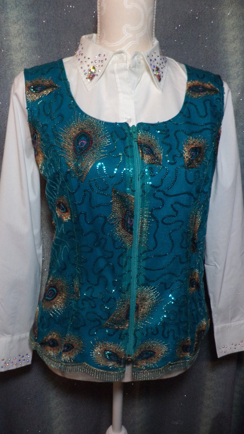 XTRA LARGE Peacock Lace Overlay Silhouette Vest | Etsy