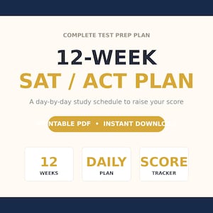 SAT & ACT Study Schedule Printable | 12-Week Test Prep Plan | Daily Study Planner | Score Tracker | College Prep | Instant Download PDF
