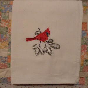 Cardinal on a Snowy Branch Flour Sack Dish Towel