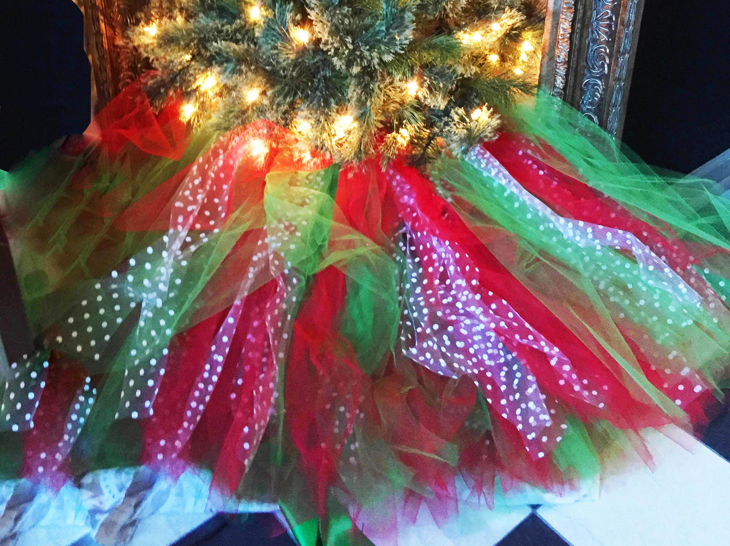 Christmas Tree Skirt Tutu Red Green White Dots  Etsy