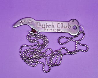 Cool Vintage 1930s Dutch Club Beer Never-Slip Cap Lifter  bottle opener necklace, jewelry