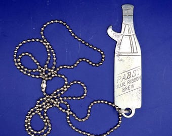 Cool Vintage 1930s Pabst Blue Ribbon PBR Beer bottle-shaped bottle opener necklace