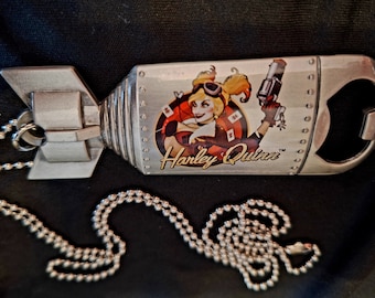Cool Retro DC Comics Bombshells Harley Quinn Pinup Bottle Opener Necklace, Nose Cone Art