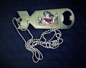 Cool Retro DC Comics Bombshells Wonder Woman Pinup Bottle Opener Necklace, Nose Cone Art