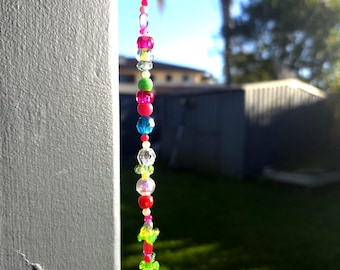 140cm Beaded Suncatcher Strand with Gummy Bear Charm, Upcycled Bead Soup Y2K Decor