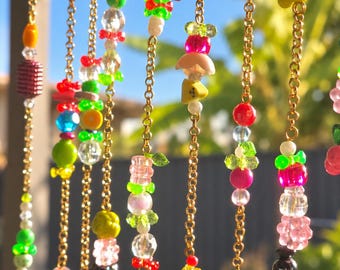 Handmade Beaded Window Hanging, Colorful Y2K Home Decor (Upcycled Beads)