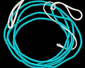 Turquoise Waist Beads, Traditional Tie-On Glass Seed Beads, Handmade Body Jewellery (120cm)