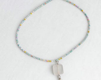 Pastel Beaded Fidget Necklace | Spinning Quartz & Freshwater Pearl (Handmade)