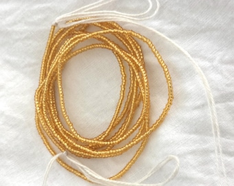 Gold Waist Beads, Tie-On African Glass Seed Beads, 120cm Body Jewellery