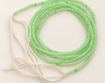 Lime Green Glass Seed Bead Waist Beads, Tie-On Body Jewelry (120cm)