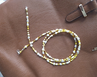 Removable Waist Beads with Pearls, Yellow & Gold Glass Beaded Waist Chain, Made to Measure