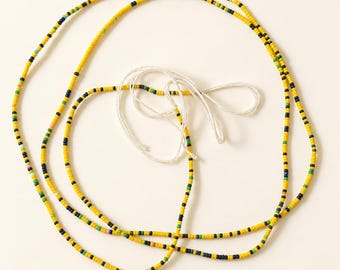 Yellow Waist Beads, Tie-On African Glass Seed Beads, 120cm Body Jewellery
