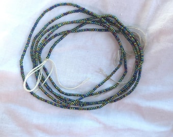 Iridescent Glass Seed Bead Waist Beads, Rainbow Metallic Body Jewelry (120cm)