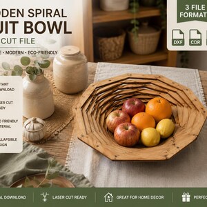 Wooden Spiral Fruit Bowl SVG | Laser Cut Fruit Basket File | Collapsible Wooden Bowl | Dxf Cdr SVG | Glowforge CNC Digital Download