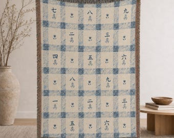 Mahjong Floral Woven Blanket | Vintage Tile Bouquet Throw