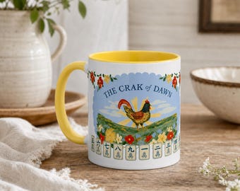 Hand-illustrated Mahjong Ceramic Mug, Colored Rim & Interior, Gift for Mahjong Lover