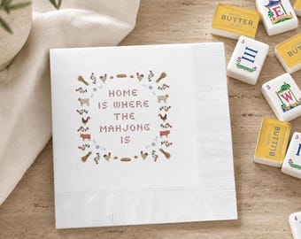 Mahjong Cocktail Napkins, Farmhouse Cross-Stitch Design, Party Set (50 count)