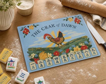 Mahjong Glass cutting board, Farm Style, Mahjong Gift, Hostess Accessory, Two Sizes