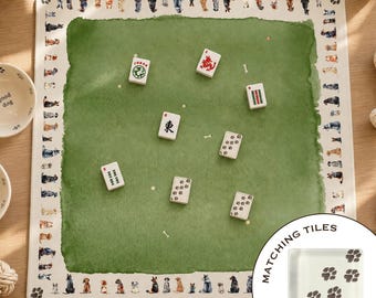 Watercolor Puppy Mahjong Mat and Tile Set, Dog Breeds Paw Print Game Night