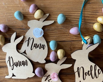 Bunny Tags - Engraved Wooden Bunnies -  Bunny Place Card - Easter Basket Name Tag - Customized Name Tag - Seating Card