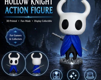 Hollow Knight Inspired 3D Printed Figure – Fan-Made Gaming Collectible, Blue Cloak Display Statue, Gamer Desk Decor
