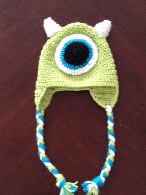 Crocheted Mike Wazowski Ear Flap hat Choose your size | Etsy