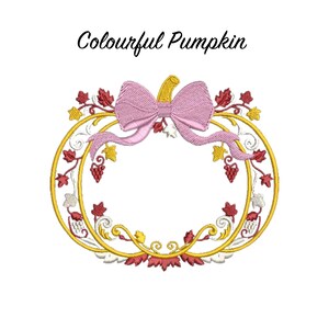Coquette Pumpkin Frame Machine Embroidery Design, Fall Bow Monogram Wreath, 5 Sizes (EMB Files Included)