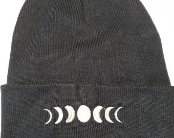 Moon phase embroidered beanie