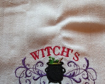 Witch, Halloween embroidered T Towel-Gothic kitchen, witch gift, halloween gift