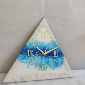 Blue Green Resin Wall Clock, 27 Inch Gold Roman Numerals, Luxury Art Timepiece
