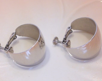 Napier Vintage Silver Tone Wide Hoop Clip Earrings