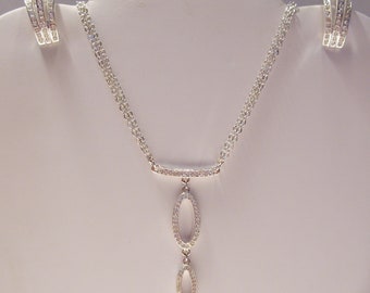 Napier Silver Tone Drop Necklace Screw Back Clip Earrings