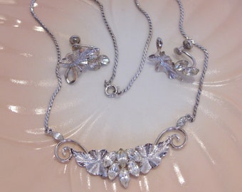 Star Art Sterling Silver Rhinestone Necklace & Screw Back Earrings Set