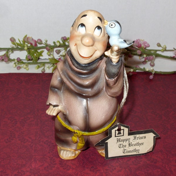 Happy Friars Figurine "The Brother Timothy" 1950's Mid Century Figurine Made in Japan Collectible Home or Office Decor