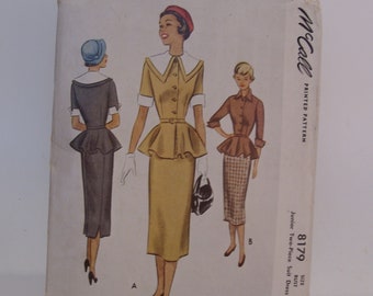 McCall's UNCUT Dress Pattern 8179 Junior Two Piece Suit Dress Size 15, 1950 Vintage McCall's Dress Pattern, Home Sewing, Theatre, Crafts