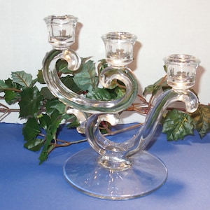 Vintage Fostoria Century Crystal Candlestick Holder: Elegant Triple Light Decor