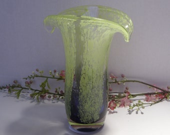 Vintage Art Glass Vase: Chartreuse & Purple, 8 Inch