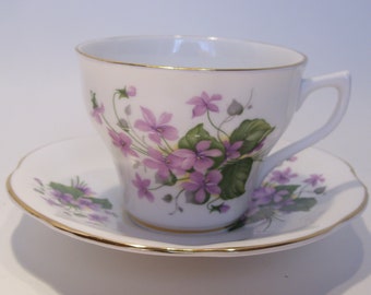 Vintage Rosina English Bone China Violets Teacup and Saucer Set Fantastic English Tea Cup 6038